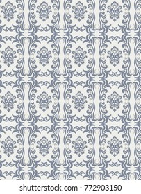 Seamless light background with grey pattern in baroque style. Vector retro illustration. Ideal for printing on fabric or paper.
