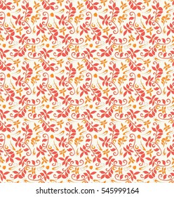Seamless light background with red and yellow leaves. Ideal for printing on fabric or paper. Vector illustration. 