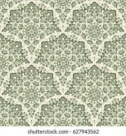 Seamless light background with shades of green mandala pattern. Vector illustration. Ideal for printing on fabric or paper.