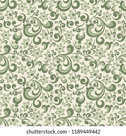 Seamless light background with shades of herbal pattern in baroque style. Vector retro illustration. Ideal for printing on fabric or paper for wallpapers, textile, wrapping. 