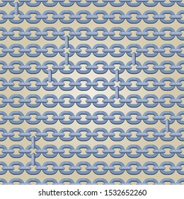 Seamless light blue chain flat pattern on khaki color background