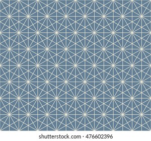 Seamless light blue connected triangles formed into hexagonal geometric grid pattern vector