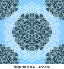 Seamless light blue floral background with elegant hand drawn flowers