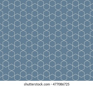 Seamless light blue islamic hexagons and stars vintage pattern vector