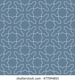 Seamless light blue islamic ornamental cross and stars pattern vector