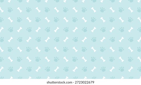 Patrón azul claro sin fisuras con lindos estampados de patas de perro y huesos blancos. Perfecto para la marca de tiendas de mascotas, textiles para cachorros, decoración de clínicas veterinarias y Vector de Fondo de pantalla con temática animal