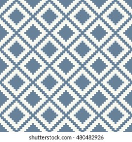 Seamless light blue pixel digital op art ethnic rhombic pattern vector