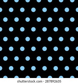 Seamless light blue polka dots on black background