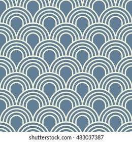 Seamless light blue simple art deco wave scales pattern vector