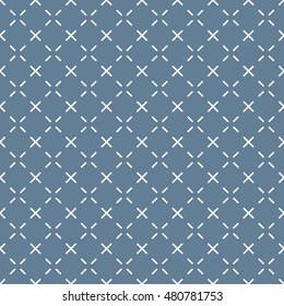 Seamless light blue stitched cross vintage japanese sashiko pattern vector