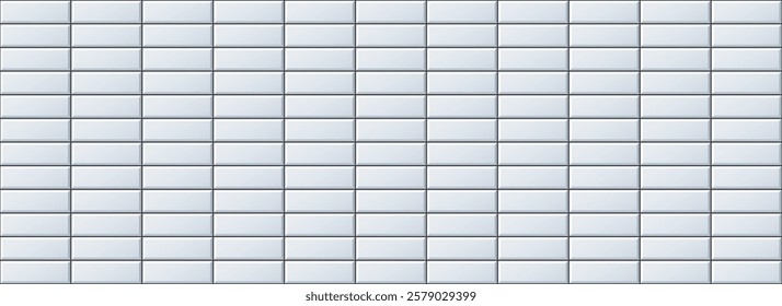 Seamless light blue tile pattern. Rectangle ceramic tiled texture for bathroom wall, kitchen floor, pool surface. Repeating white mosaic grid background. Repeated grey brick backdrop. Vector wallpaper