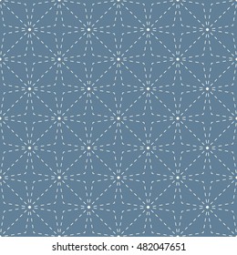 Seamless light blue traditional stitched Japanese sashiko textile diagonal pattern vector