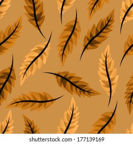 seamless light brown background with yellow autumn leaves