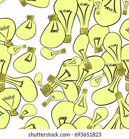 Seamless light bulb illustrations background abstract, hand drawn. Cartoon style vector graphic.