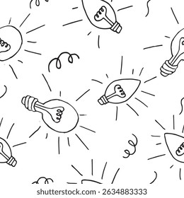 Seamless Light Bulb Pattern Hand Drawn Doodle Idea Background