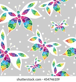 Seamless with light butterfly on the gray background