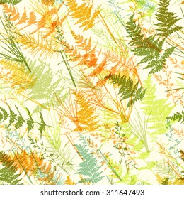 Seamless light color realistic leaf pattern. Vector illustration