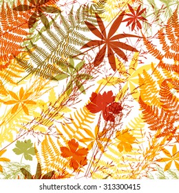Seamless light color realistic leaf pattern. Vector illustration