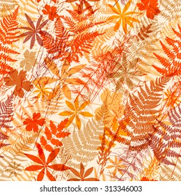 Seamless light color realistic leaf pattern. Vector illustration