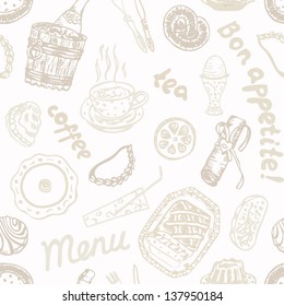 Seamless light food pattern on light background in vector