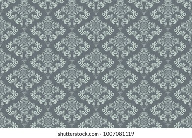  Seamless light gray ornament on a gray background. Floral ornament on background. Wallpaper pattern