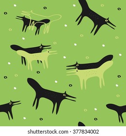 seamless light green background with the foxes and the dark green