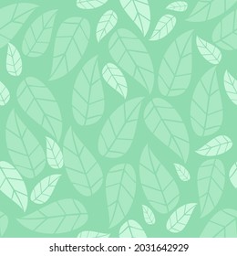 Seamless light green, mint background, leaf, leaves. Vector image. Idea for wallpapers, textiles, fabrics, wrapping paper.
