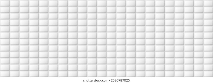 Seamless light grey tile pattern. Rectangle ceramic tiled texture for bathroom wall, kitchen floor, pool surface. Repeating white mosaic grid background. Repeated brick backdrop. Vector wallpaper