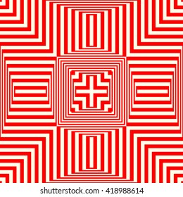 Seamless light and heavy striped red white pattern. Abstract repeated polygons. Geometric figures texture background. Vector illustration