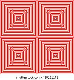 Seamless light and heavy striped red white pattern. Abstract repeated rectangles. Geometric figures texture background. Vector illustration