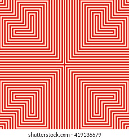 Seamless light and heavy striped red white pattern. Abstract repeated polygons. Geometric figures texture background. Vector illustration
