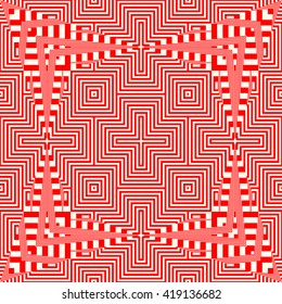 Seamless light and heavy striped red white pattern. Abstract repeated lines. Geometric figures texture background. Vector illustration