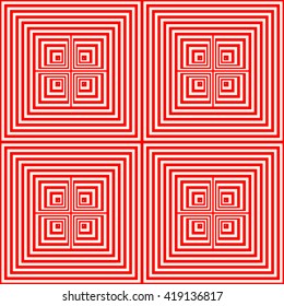 Seamless light and heavy striped red white pattern. Abstract repeated rectangles. Geometric figures texture background. Vector illustration