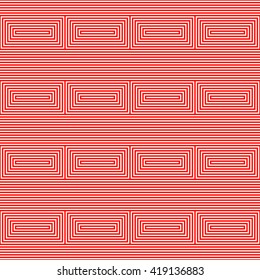 Seamless light and heavy striped red white pattern. Abstract repeated rectangles. Geometric figures texture background. Vector illustration