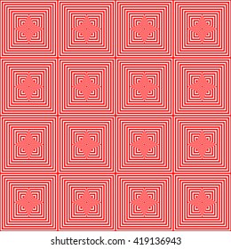 Seamless light and heavy striped red white pattern. Abstract repeated rectangles. Geometric figures texture background. Vector illustration