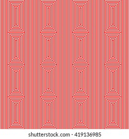 Seamless light and heavy striped red white pattern. Abstract repeated rectangles. Geometric figures texture background. Vector illustration