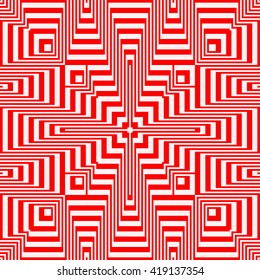 Seamless light and heavy striped red white pattern. Abstract repeated lines. Geometric figures texture background. Vector illustration
