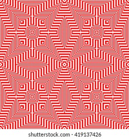 Seamless light and heavy striped red white pattern. Abstract repeated lines. Geometric figures texture background. Vector illustration