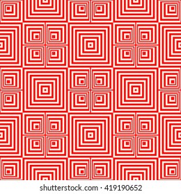 Seamless light and heavy striped red white pattern. Abstract repeated squares. Geometric figures texture background. Vector illustration 