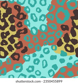 Seamless Light Nature Modern Zoo Watercolor Background. Purple Endless Fashion Vintage Jungle, Seamless Paint Art. Continuous Green Leopard Decor Wallpaper.