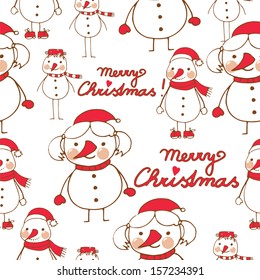 Seamless light pattern with cute little snowmen