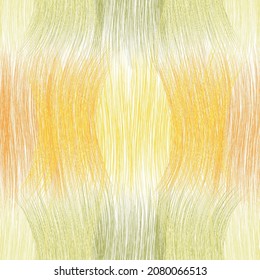 Seamless light pattern with grunge striped intersrting wavy lines in  pastel yellow, orange, green colors for web design