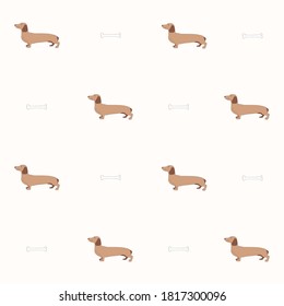 Seamless light pattern with the image of a dachshund dog. Vector graphics in the genre of minimalism.