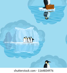 seamless light pattern with penguins and snow glaciers.stock vector illustration