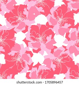 Seamless light pattern with romantic pink flowers. Decorative elegant background.