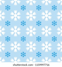 Seamless light pattern with snowflakes on blue