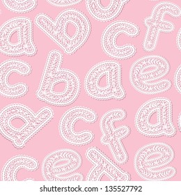 seamless light pink background with letters made ??of white lace