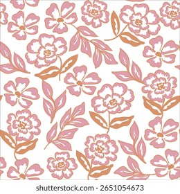 seamless light pink floral pattern on white background, spring floral bouquets. Vintage botanical illustration. Elegant decoration for any kind of a design.
