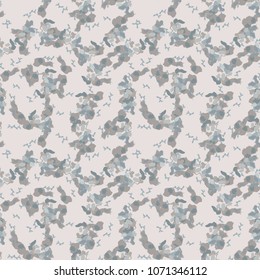 Seamless light pink pattern with grey, blue, brown stains. Vector abstract camouflage repeat in urban style. Usable as camo print for clothes or wrapping paper, wallpaper, backdrop, background etc.