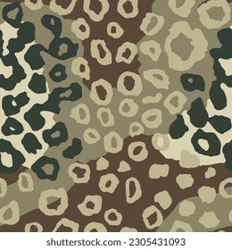 Seamless Light Spring Modern Fur Textile Background. Green Seamless Summer Simple Cheetah, Seamless Fabrics Vector. Continuous Dark Zoo Surface Art.